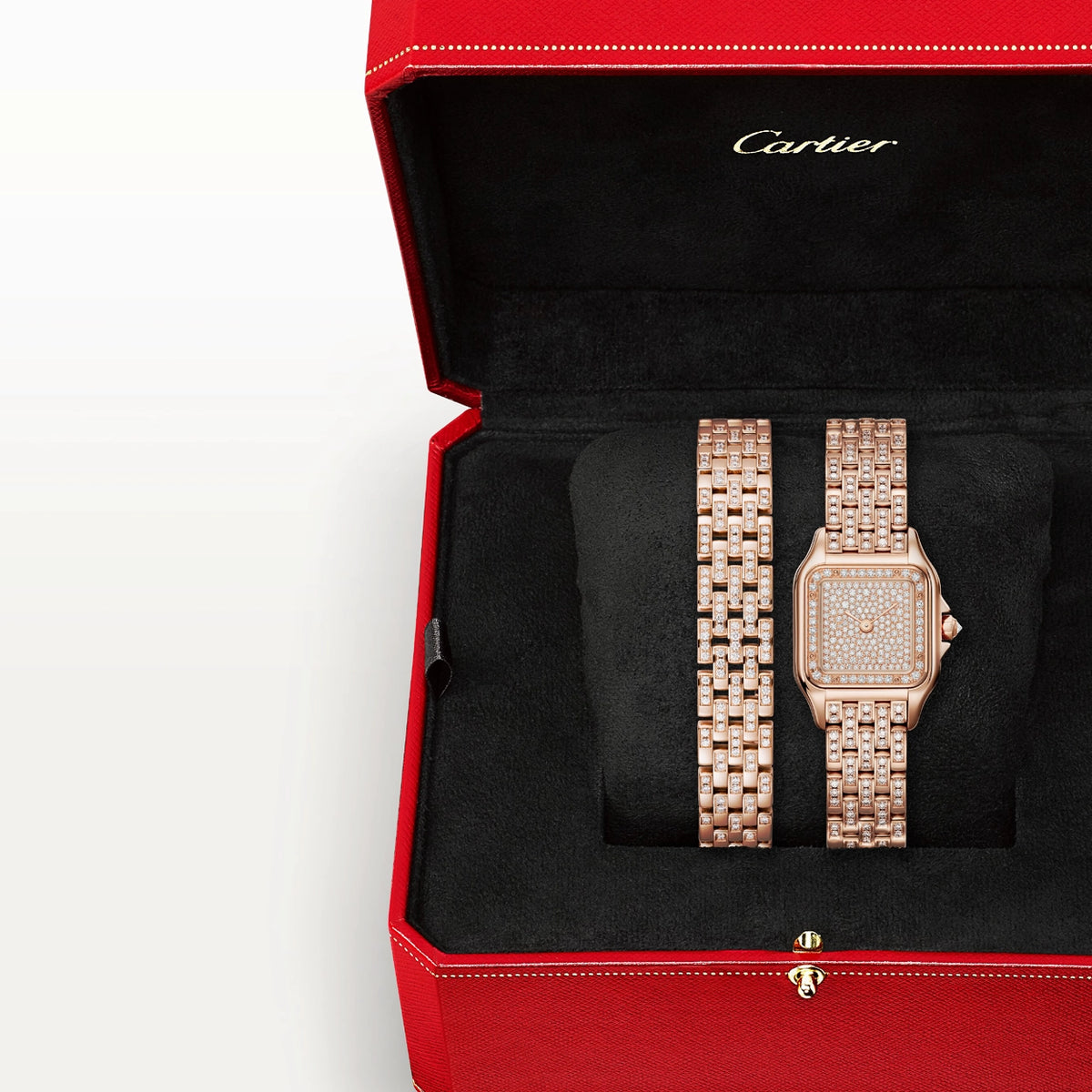 Cartier Panthère de Cartier Small 18ct Rose Gold Full Diamond Set Bracelet Watch - Berry's Jewellers