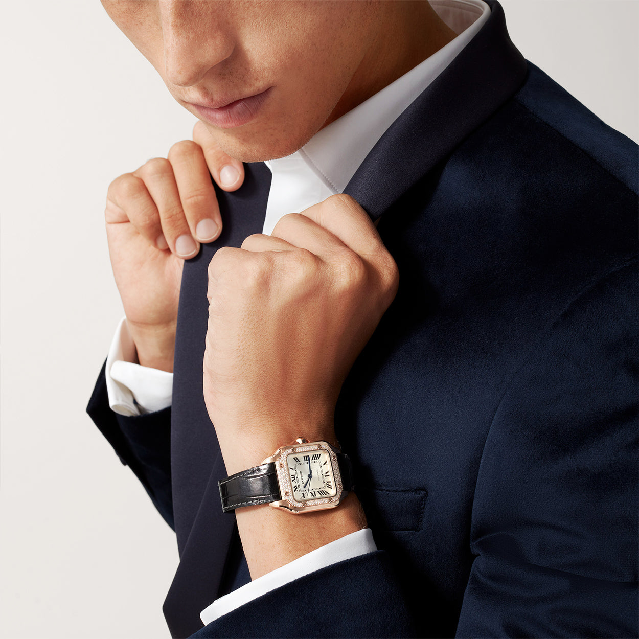 Santos de Cartier Medium Diamond Set Automatic 18ct Rose Gold Watch