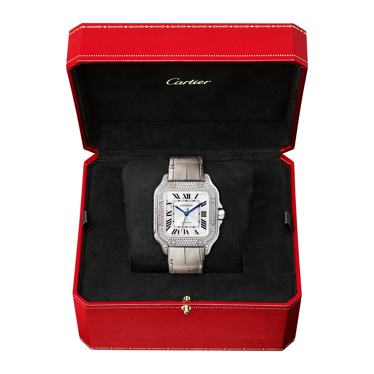 Santos de Cartier Medium Diamond Set Automatic 18ct White Gold Watch