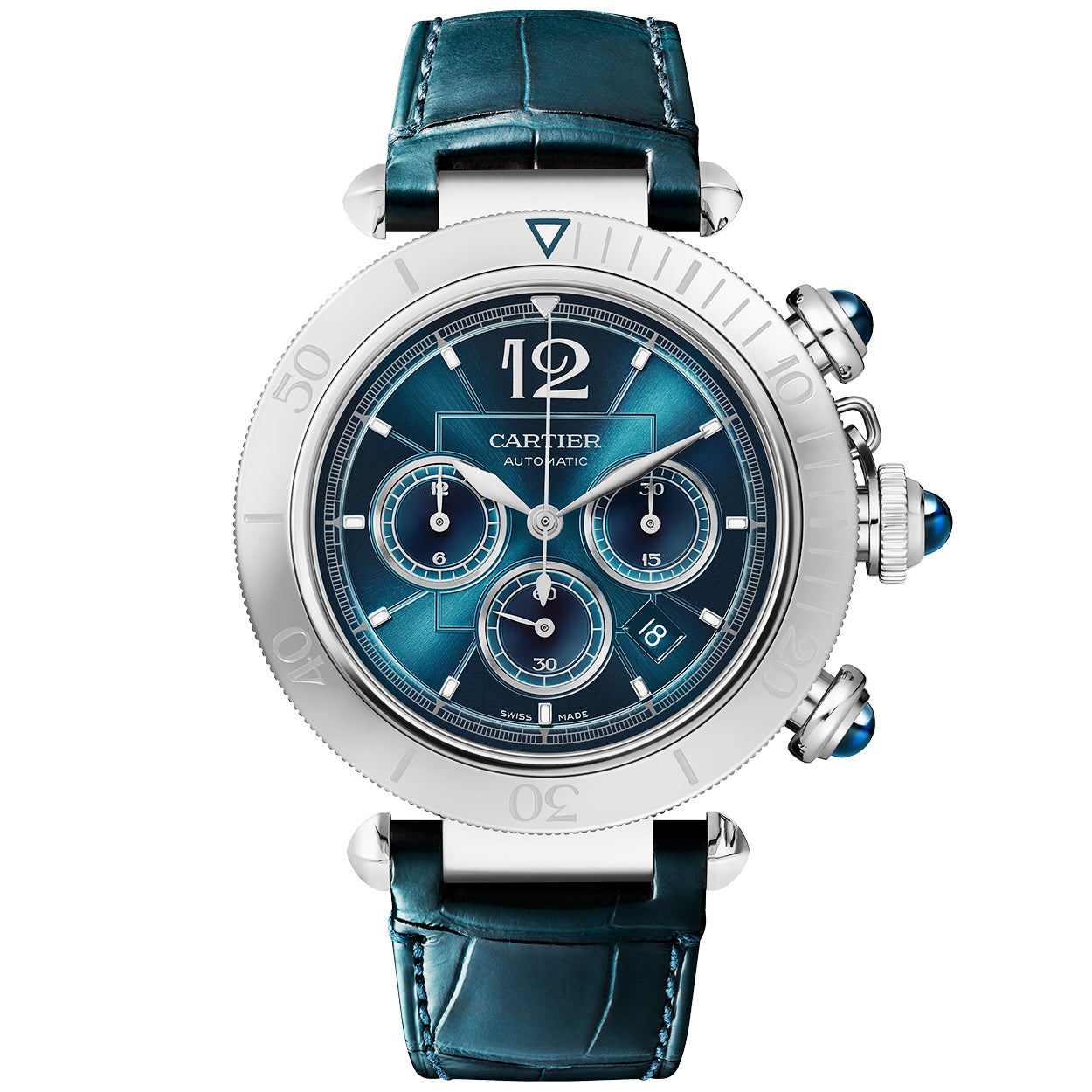 Pasha de Cartier 41mm Blue Dial Bracelet/Strap Chronograph Watch