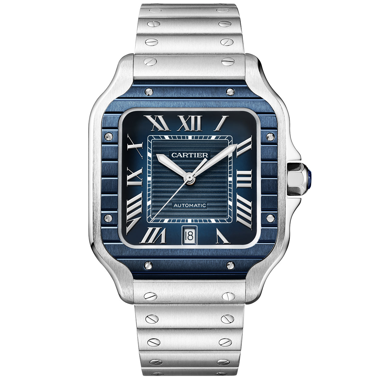 Santos de Cartier Large Steel & Blue PVD Dial Men's Automatic Watch