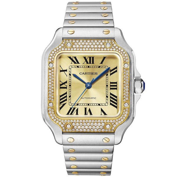 Cartier Santos de Cartier Medium Two-Tone Diamond Set Bezel Watch - Berry's Jewellers