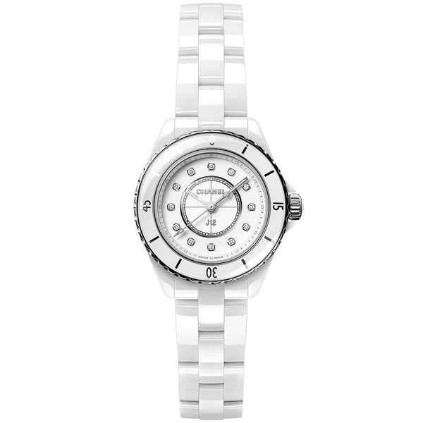 CHANEL J12 28mm White Ceramic Ladies Diamond Dial Watch - Berry's Jewellers