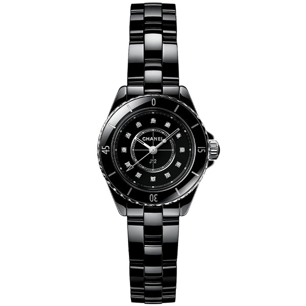 CHANEL J12 28mm Black Ceramic Ladies Diamond Dial Watch - Berry's Jewellers