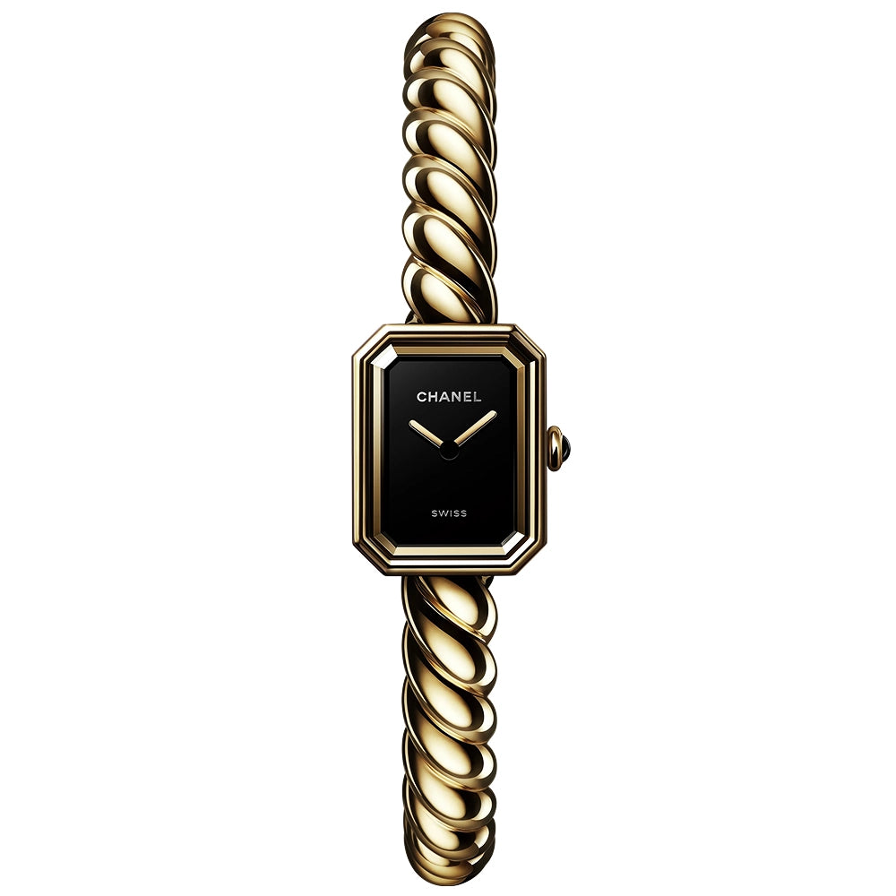 CHANEL PREMIERE Galon 18ct Yellow Gold Black Dial Medium Bangle Watch - Berry's Jewellers