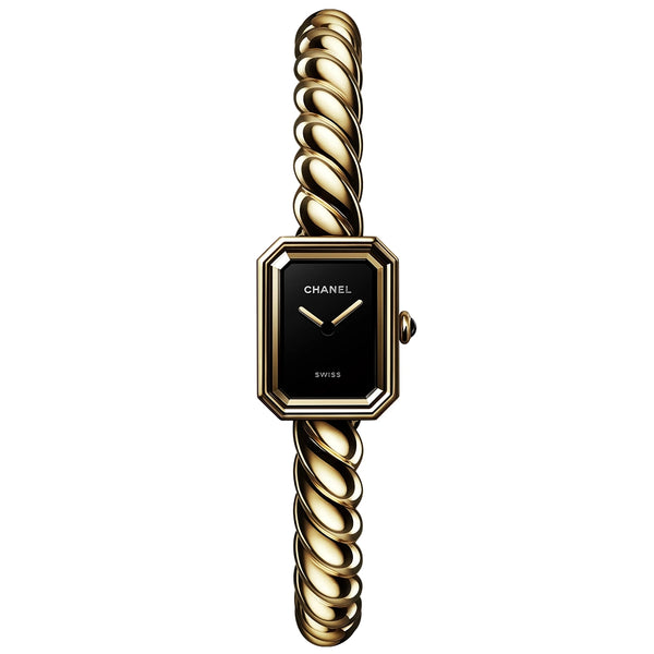PREMIERE Galon 18ct Yellow Gold Black Dial Medium Bangle Watch
