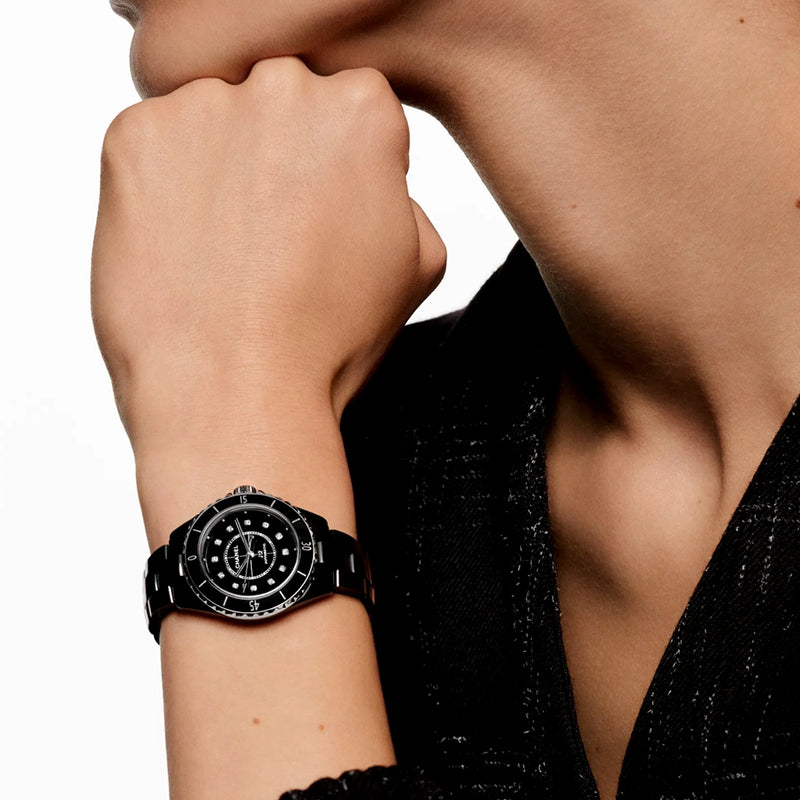 CHANEL J12 33mm Black Ceramic Ladies Diamond Dial Automatic Watch - Berry's Jewellers