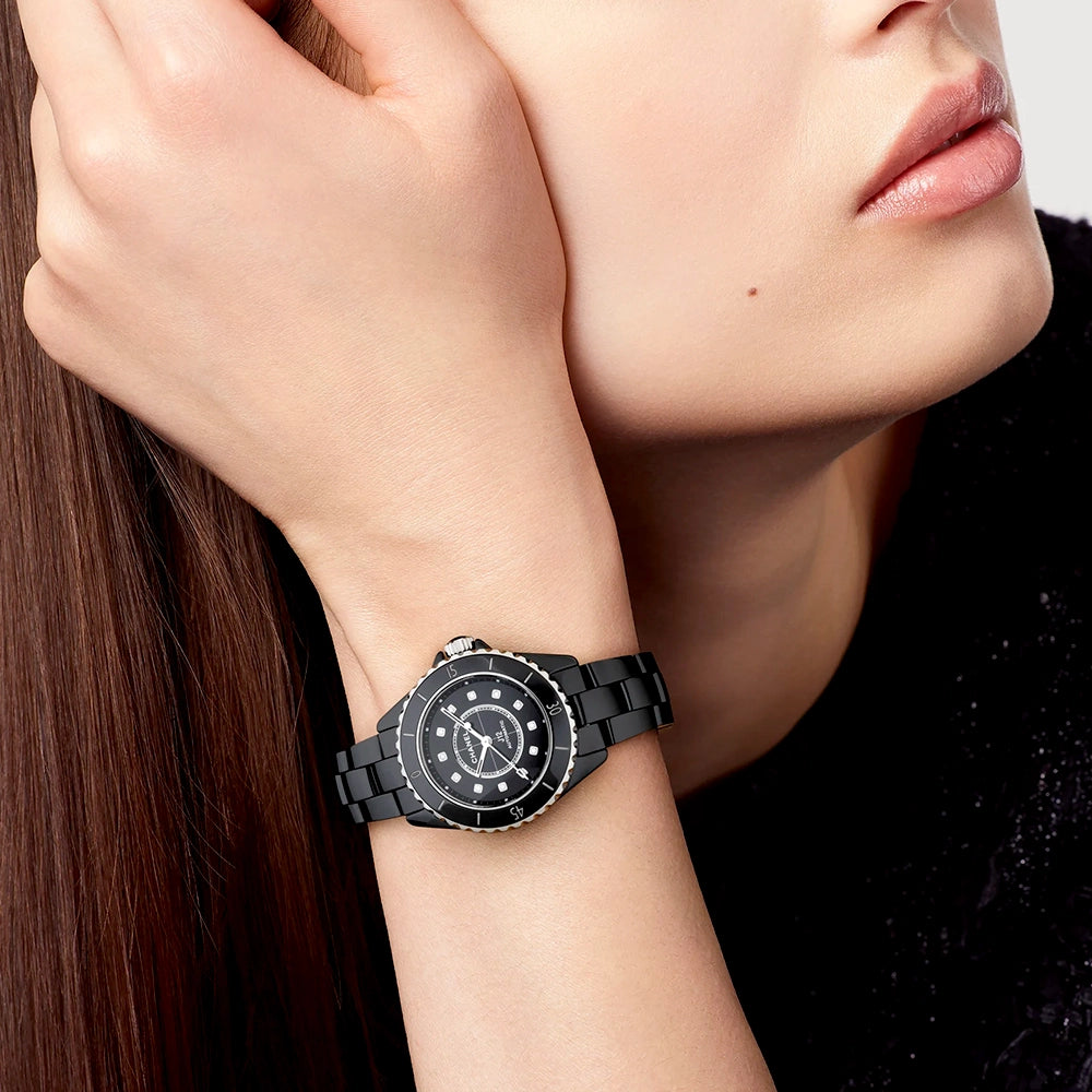CHANEL J12 33mm Black Ceramic Ladies Diamond Dial Automatic Watch - Berry's Jewellers
