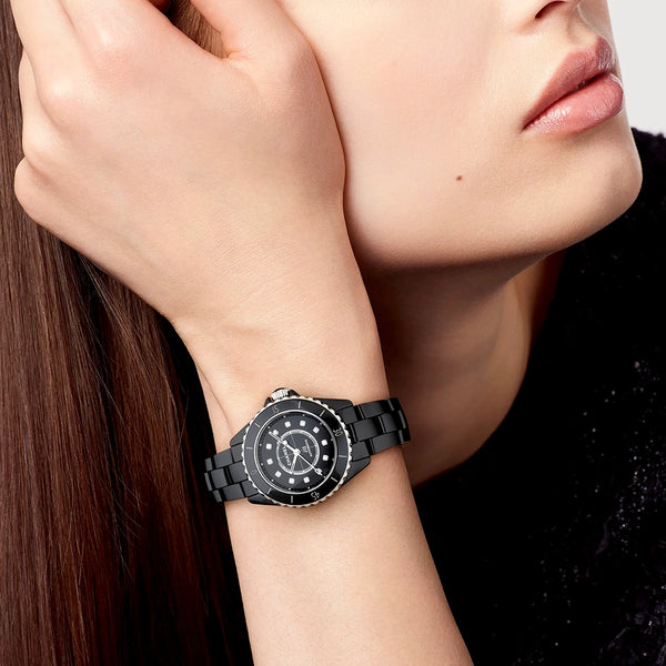 CHANEL J12 33mm Black Ceramic Ladies Diamond Dial Automatic Watch - Berry's Jewellers