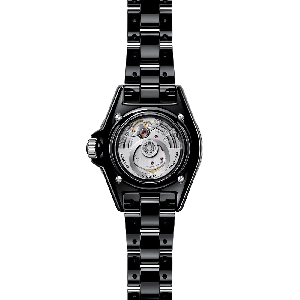 CHANEL J12 33mm Black Ceramic Ladies Diamond Dial Automatic Watch - Berry's Jewellers