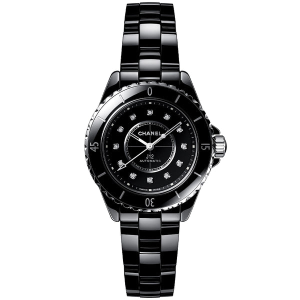CHANEL J12 33mm Black Ceramic Ladies Diamond Dial Automatic Watch - Berry's Jewellers