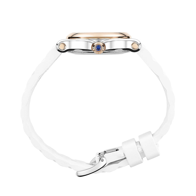 Happy Sport 30mm Steel & 18ct Rose Gold White Dial Ladies Watch