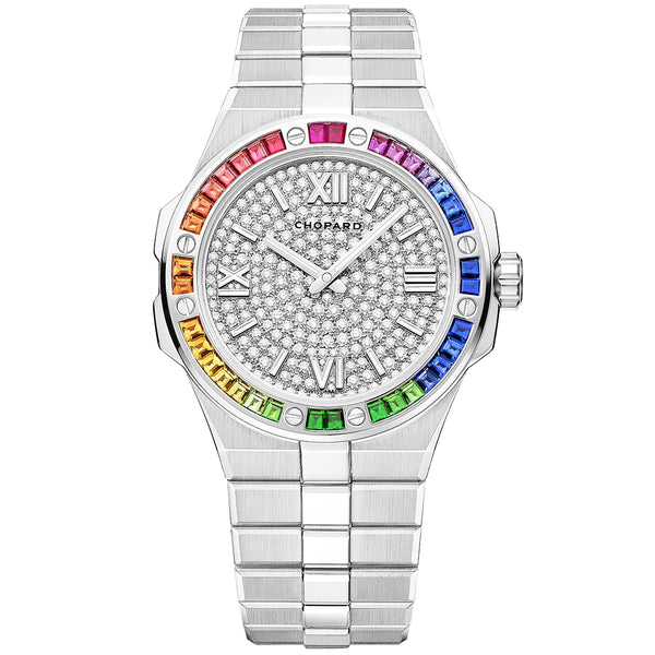 Chopard Alpine Eagle 41mm 18ct White Gold Rainbow Sapphire Set Watch - Berry's Jewellers