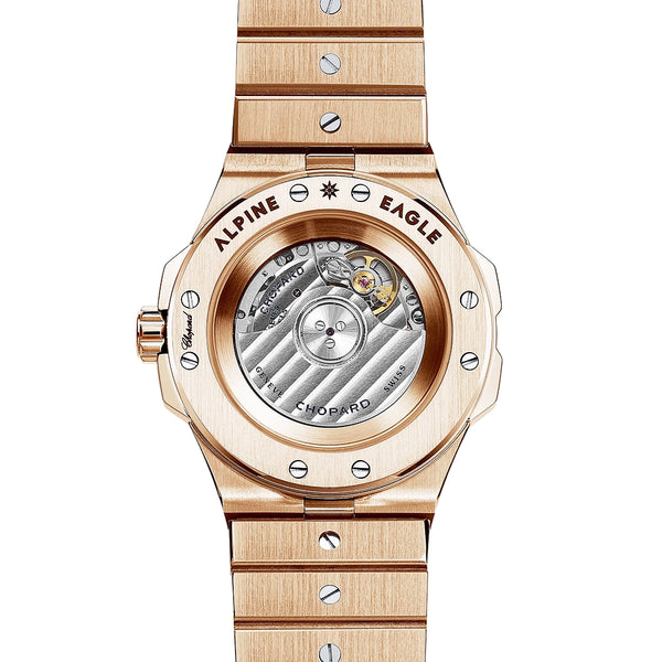 Chopard Alpine Eagle 36mm 18ct Rose Gold Rainbow Sapphire Set Watch - Berry's Jewellers
