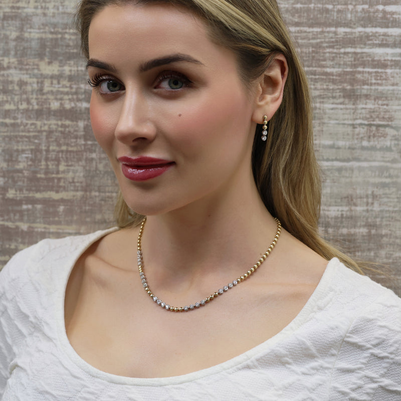 18ct Yellow Gold Disc And Round Brilliant Cut Diamond Drop Earrings