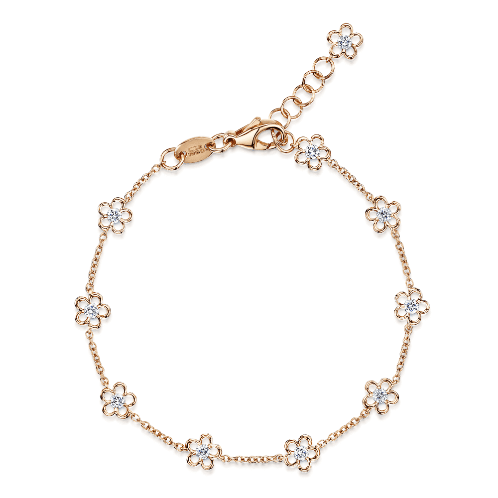 18ct Rose Gold Diamond Fine Daisy Chain Bracelet