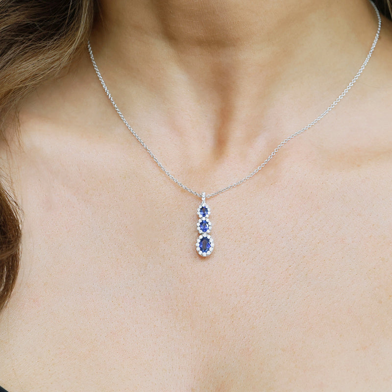 Berry's 18ct White Gold Oval Sapphire & Diamond Pendant - Berry's Jewellers