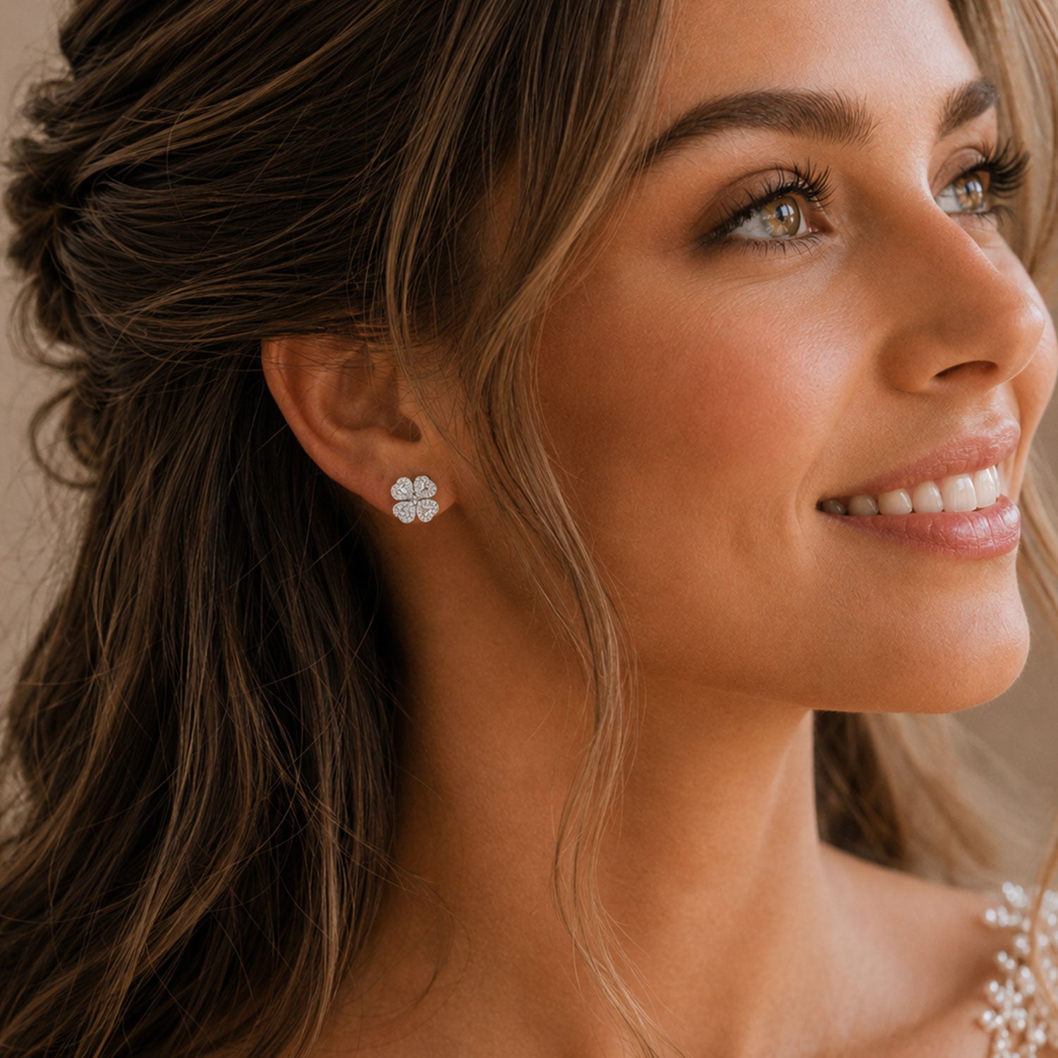 Berry's 18ct White Gold Pear & Brilliant Cut Diamond Clover Stud Earrings - Berry's Jewellers