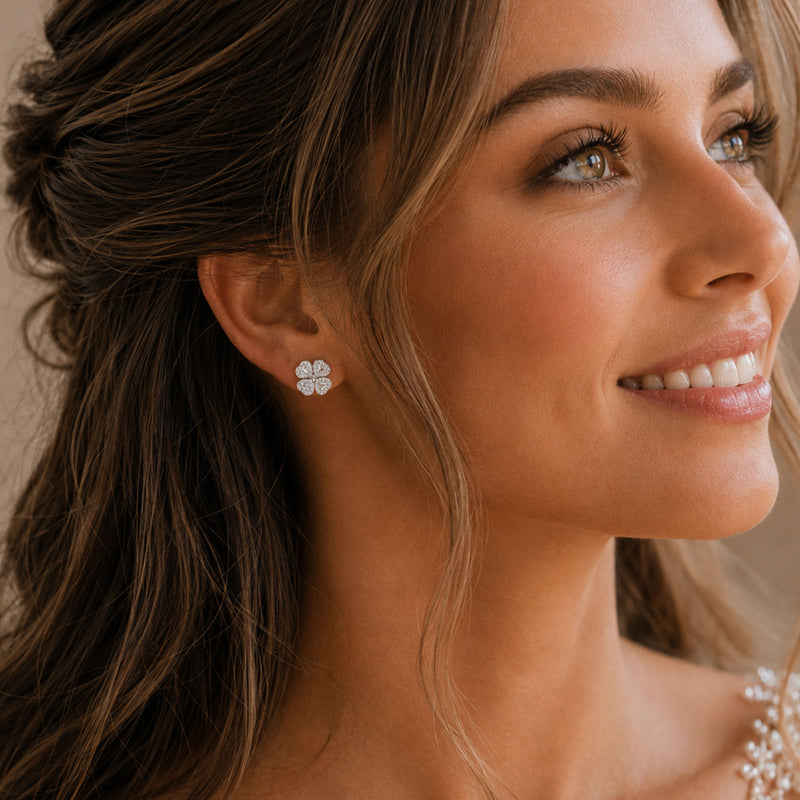 Berry's 18ct White Gold Pear & Brilliant Cut Diamond Clover Stud Earrings - Berry's Jewellers