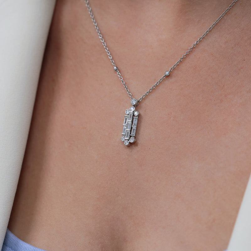 Berry's 18ct Round Brilliant and Baguette Cut Drop Pendant - Berry's Jewellers