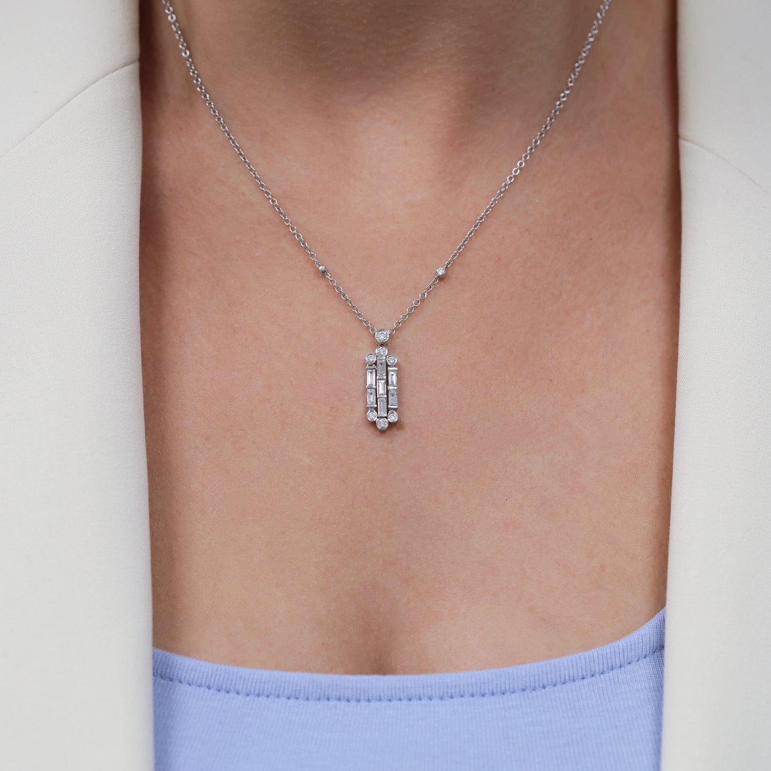 Berry's 18ct Round Brilliant and Baguette Cut Drop Pendant - Berry's Jewellers