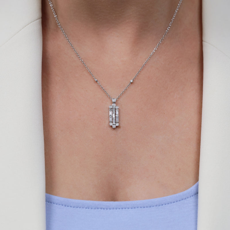 Berry's 18ct Round Brilliant and Baguette Cut Drop Pendant - Berry's Jewellers