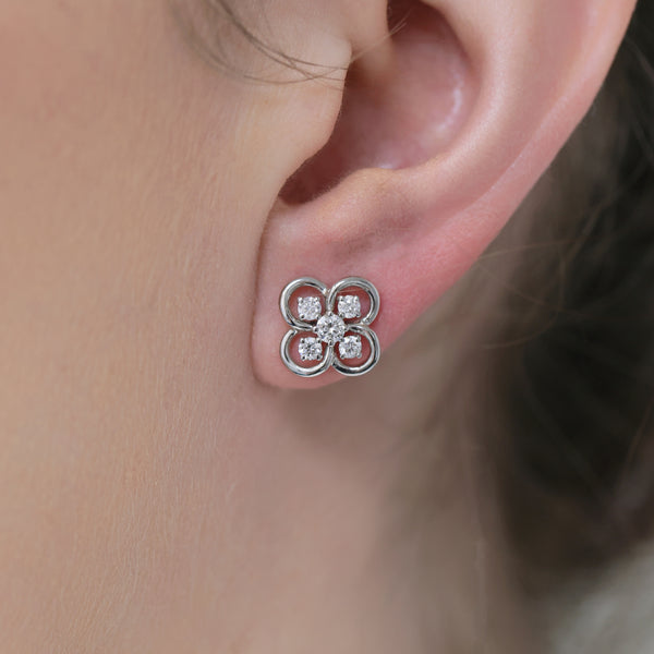 Berry's 18ct White Gold Quatrefoil Diamond Set Stud Earrings - Berry's Jewellers