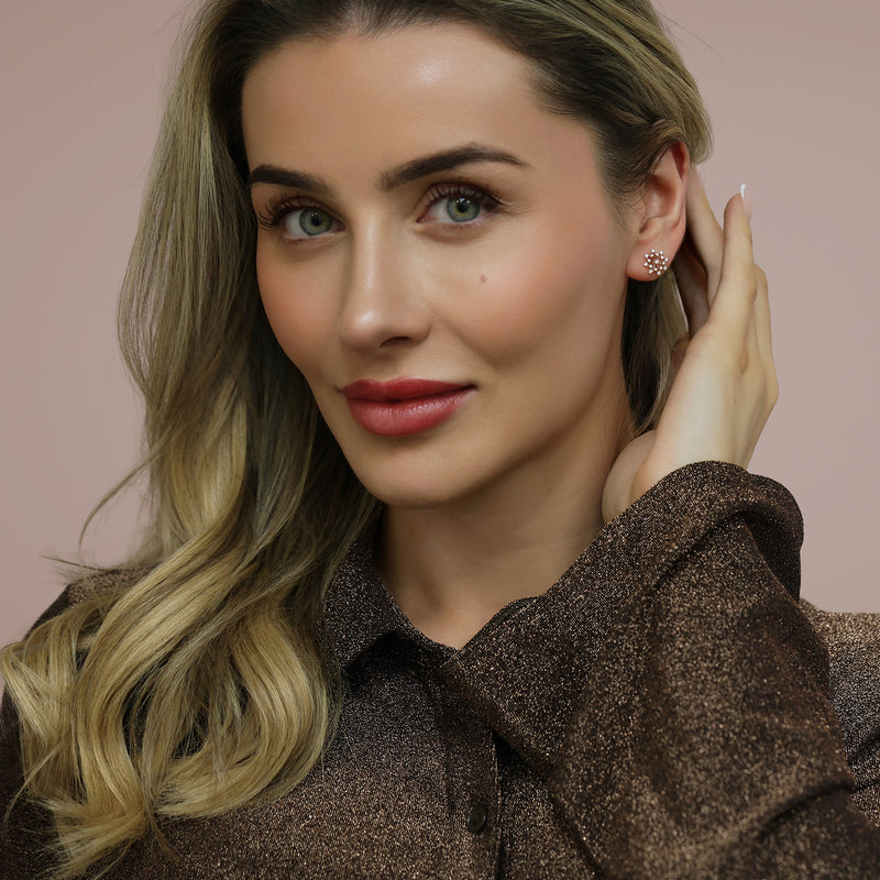 18ct Rose Gold Open Diamond Snowflake Stud Earrings