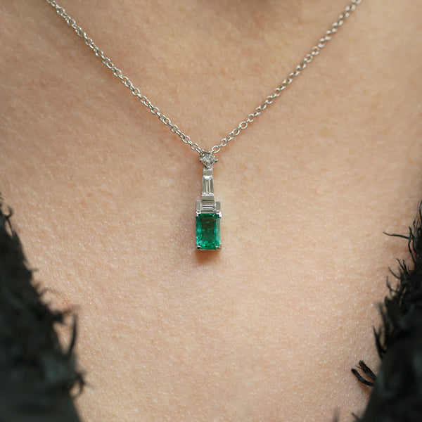 Berry's 18ct White Gold Emerald, Baguette And Princess Cut Diamond Pendant - Berry's Jewellers