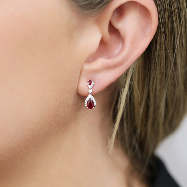 Berry's 18ct White Gold Ruby And Diamond Drop Earrings - Berry's Jewellers