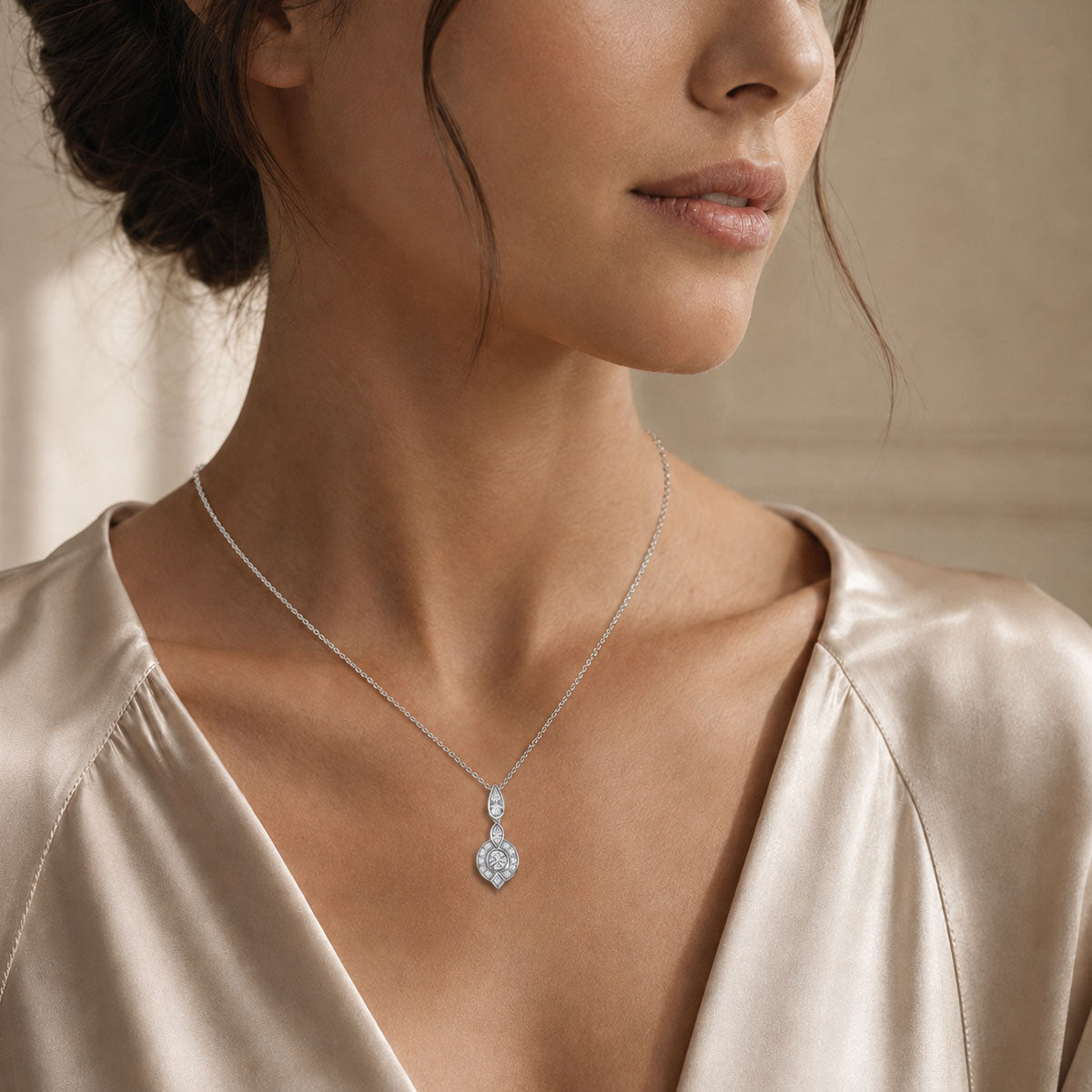 Berry's 18ct White Gold Vintage Style Diamond Pendant - Berry's Jewellers