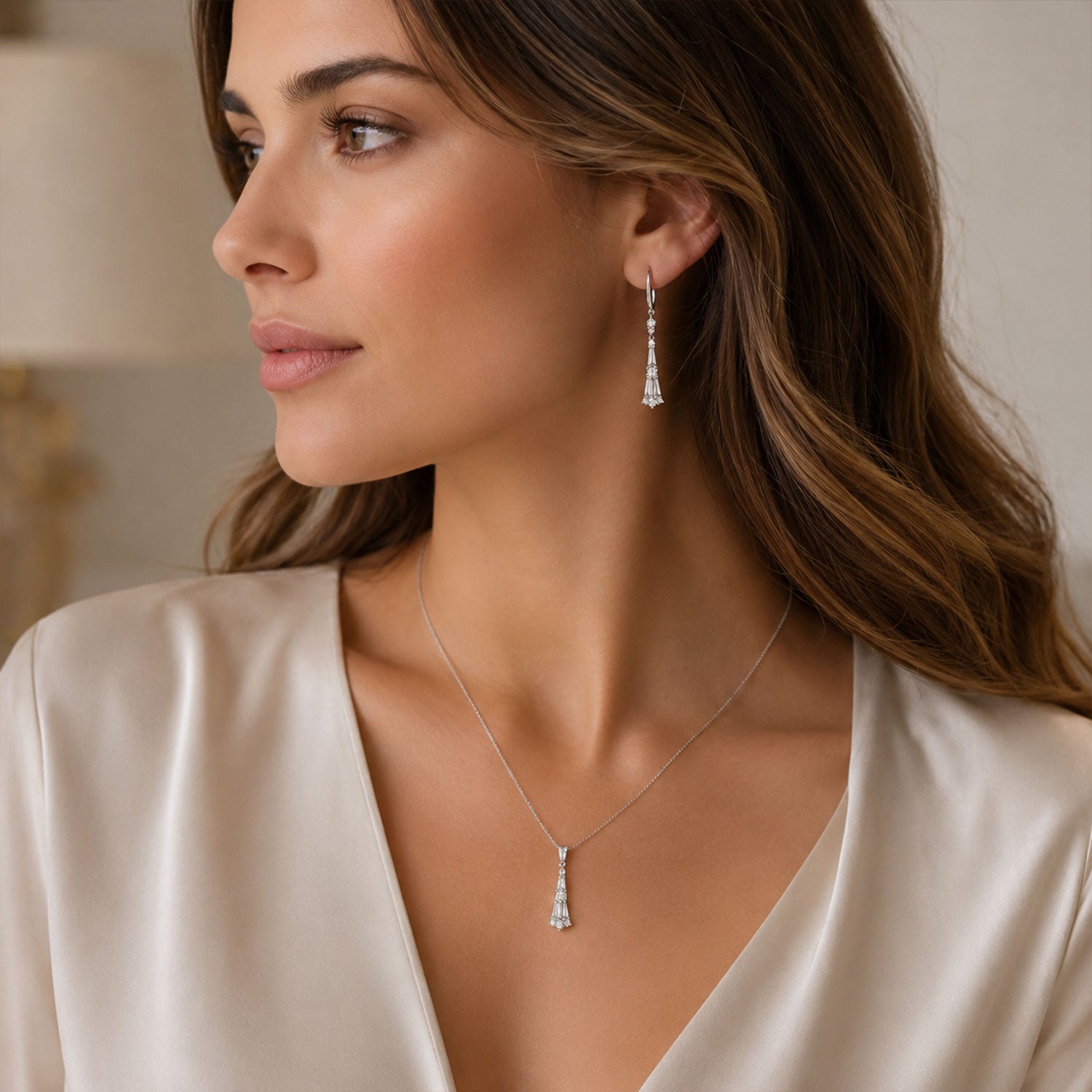 Berry's 18ct White Gold Diamond Vintage Style Drop Earrings - Berry's Jewellers