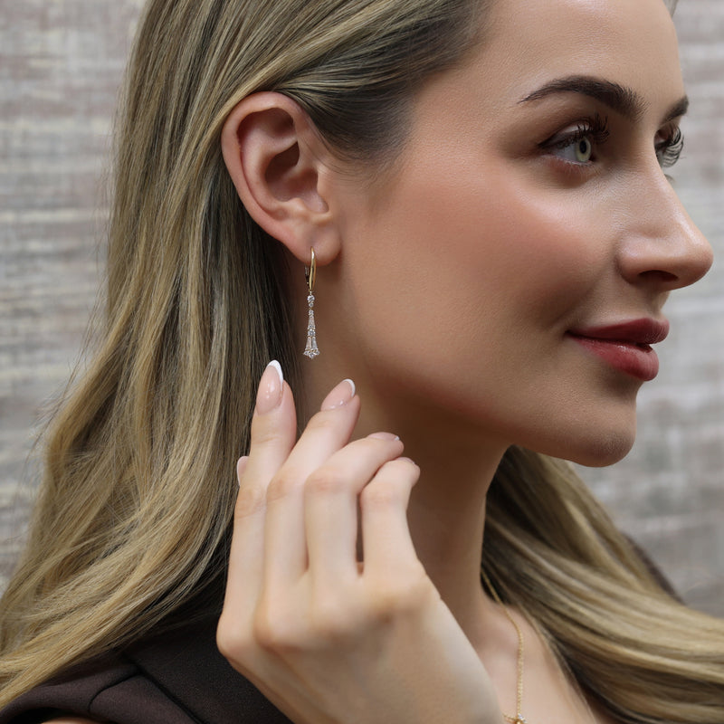 18ct Yellow Gold Diamond Vintage Style Drop Earrings