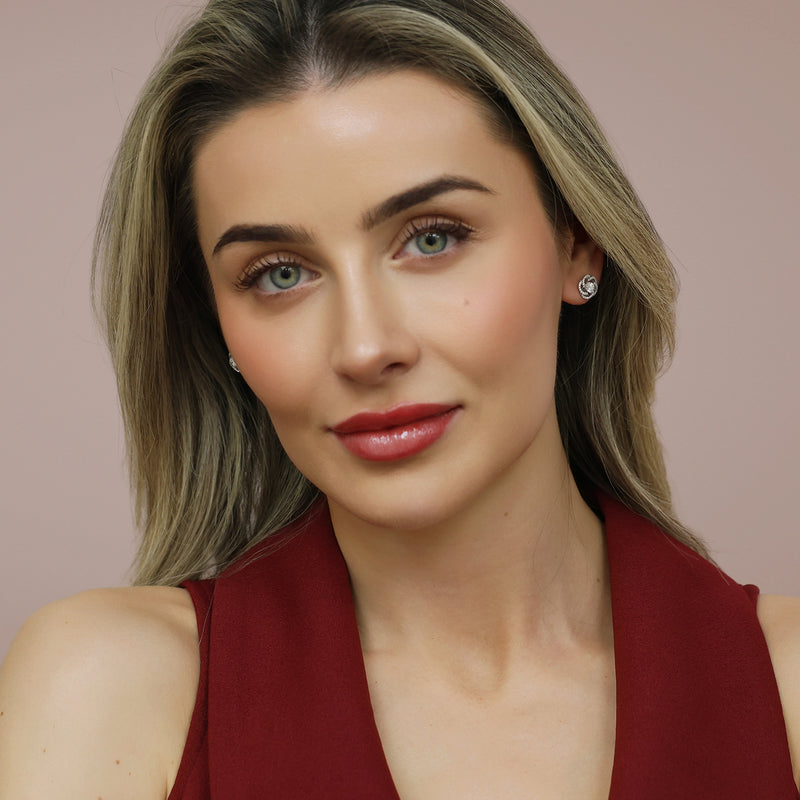 18ct White Gold Diamond Pave Swirl Stud Earrings