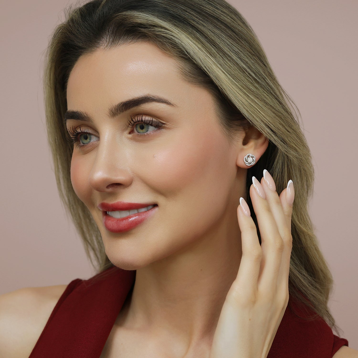 18ct White Gold Diamond Pave Swirl Stud Earrings