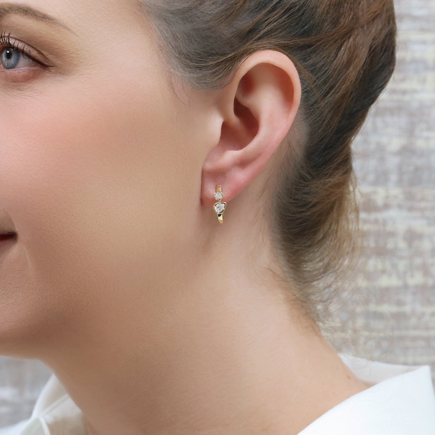 Berry's 18ct Yellow Gold Pear And Round Brilliant Cut Diamond Rub Over Set Hoop Earrings - Berry's Jewellers