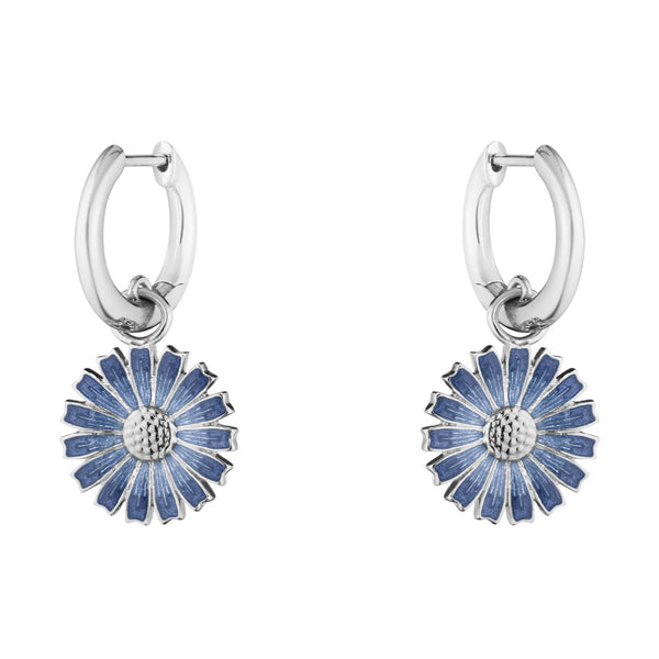 Georg Jensen Daisy Silver And Blue Enamel Hoop Drop Earrings - Berry's Jewellers