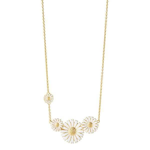Georg Jensen Daisy 18ct Gold Plated Silver And White Enamel Four Flowers Necklace - Berry's Jewellers