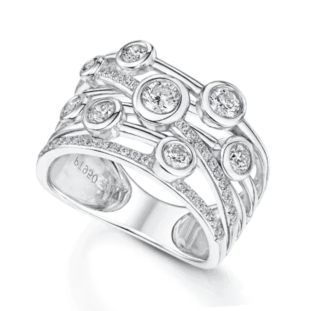 Platinum Round Brilliant Cut Diamond Cross Over Dress Ring