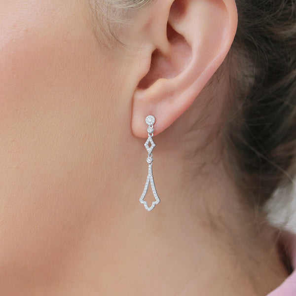 Berry's 18ct White Gold Diamond Vintage Style Ornate Drop Earrings - Berry's Jewellers
