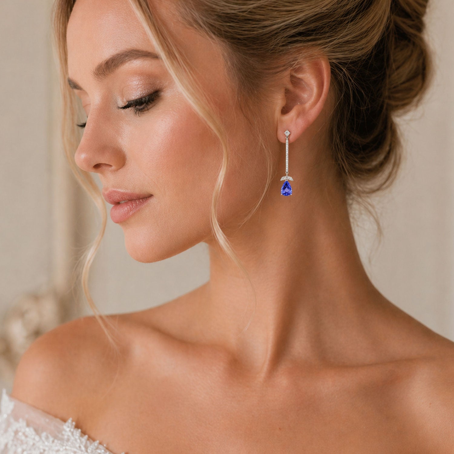 Berry's 18ct White Gold Pear Tanzanite And Diamond Long Drop Earrings - Berry's Jewellers