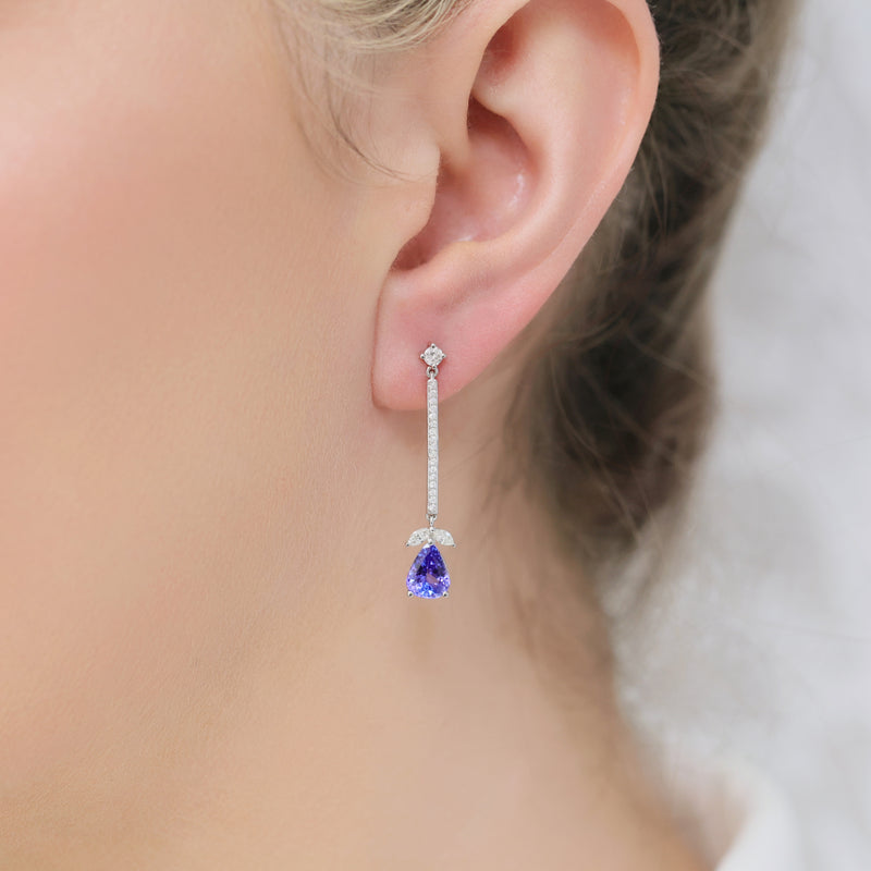 Berry's 18ct White Gold Pear Tanzanite And Diamond Long Drop Earrings - Berry's Jewellers