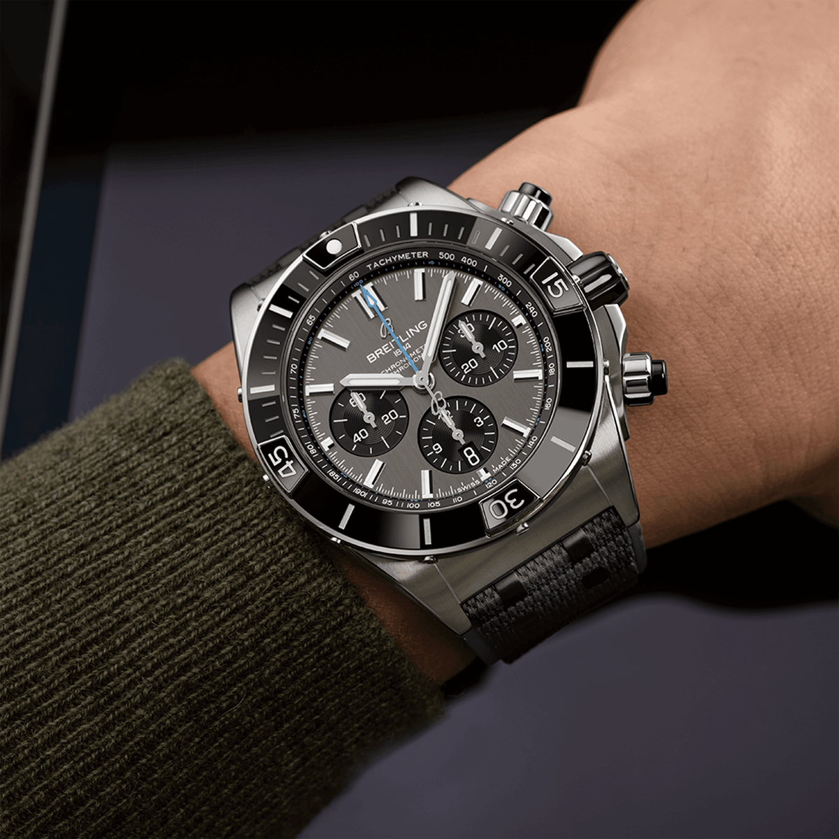 Breitling Super Chronomat Titanium 44mm Anthracite/Black Dial Strap Watch - Berry's Jewellers