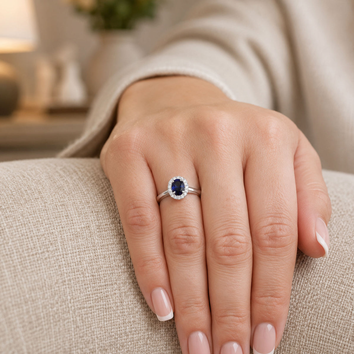 Platinum Sapphire And Diamond Halo Ring
