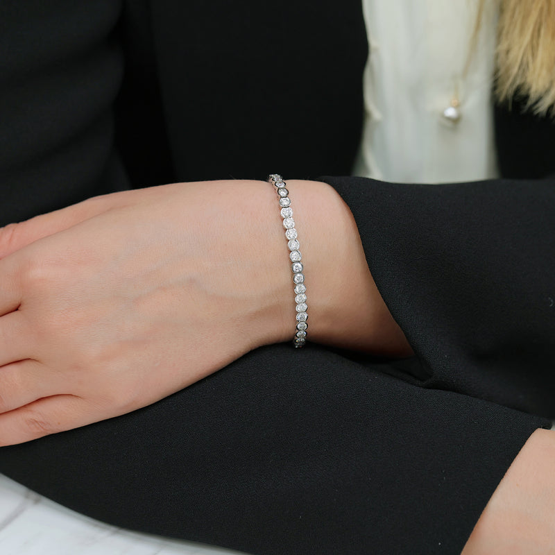 Berry's 18ct White Gold Round Brilliant Cut Diamond Rub Over Tennis Bracelet - Berry's Jewellers