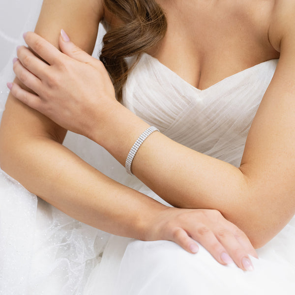 Berry's 18ct White Gold Three Row Round Brilliant Cut Diamond Claw Set Bracelet - Berry's Jewellers