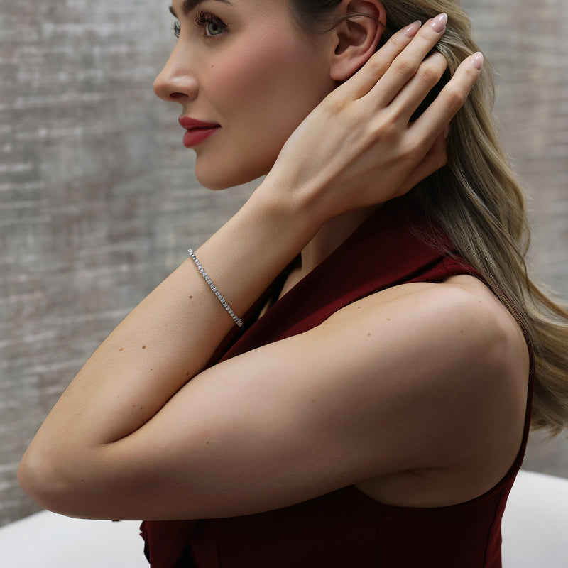 18ct White Gold Diamond Set Sprung Bangle With Magnetic Clasp