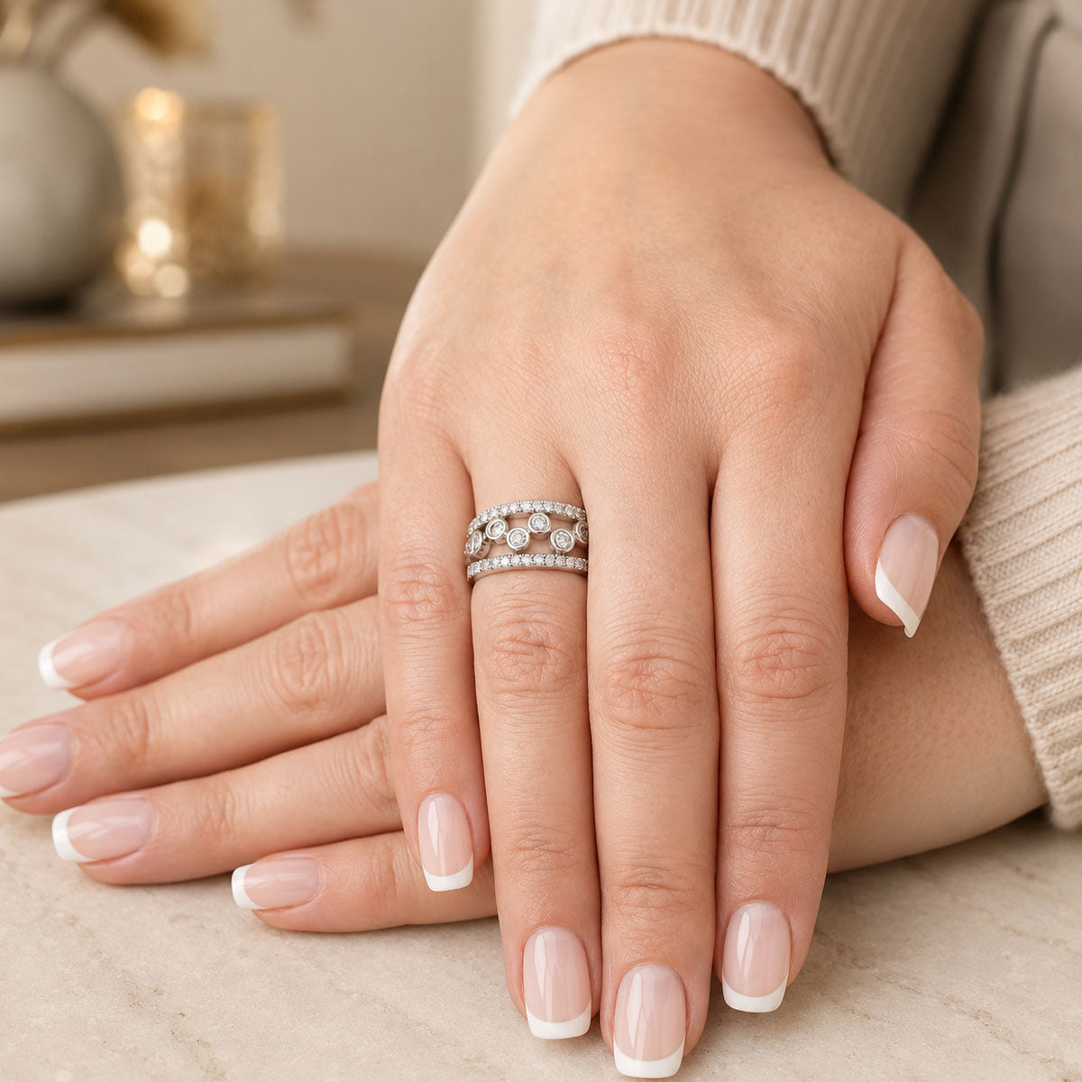 18ct White Gold Diamond Bubble Dress Ring