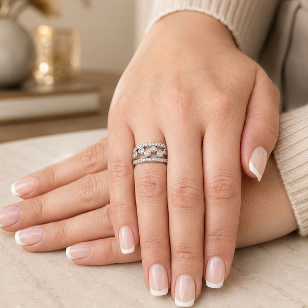 18ct White Gold Diamond Bubble Dress Ring