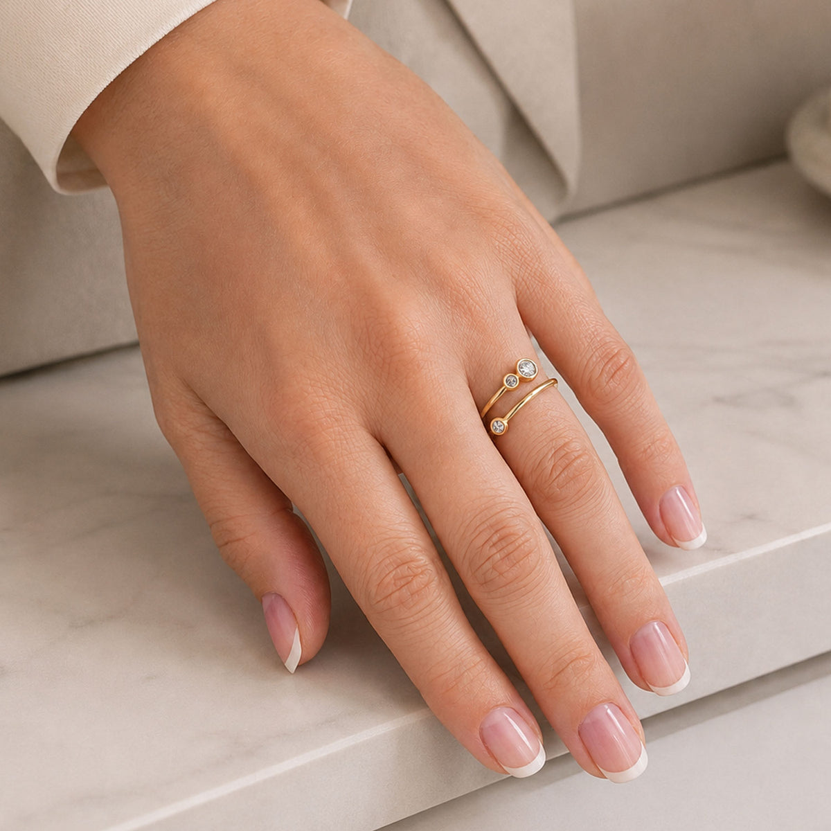 18ct Yellow Gold Diamond Fancy Three Stone Rub Over Dress Ring